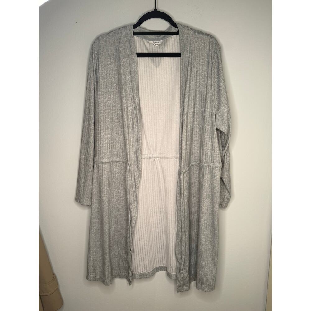 Roudelain Light Gray Ribbed Lightweight Short Robe Sz L EUC